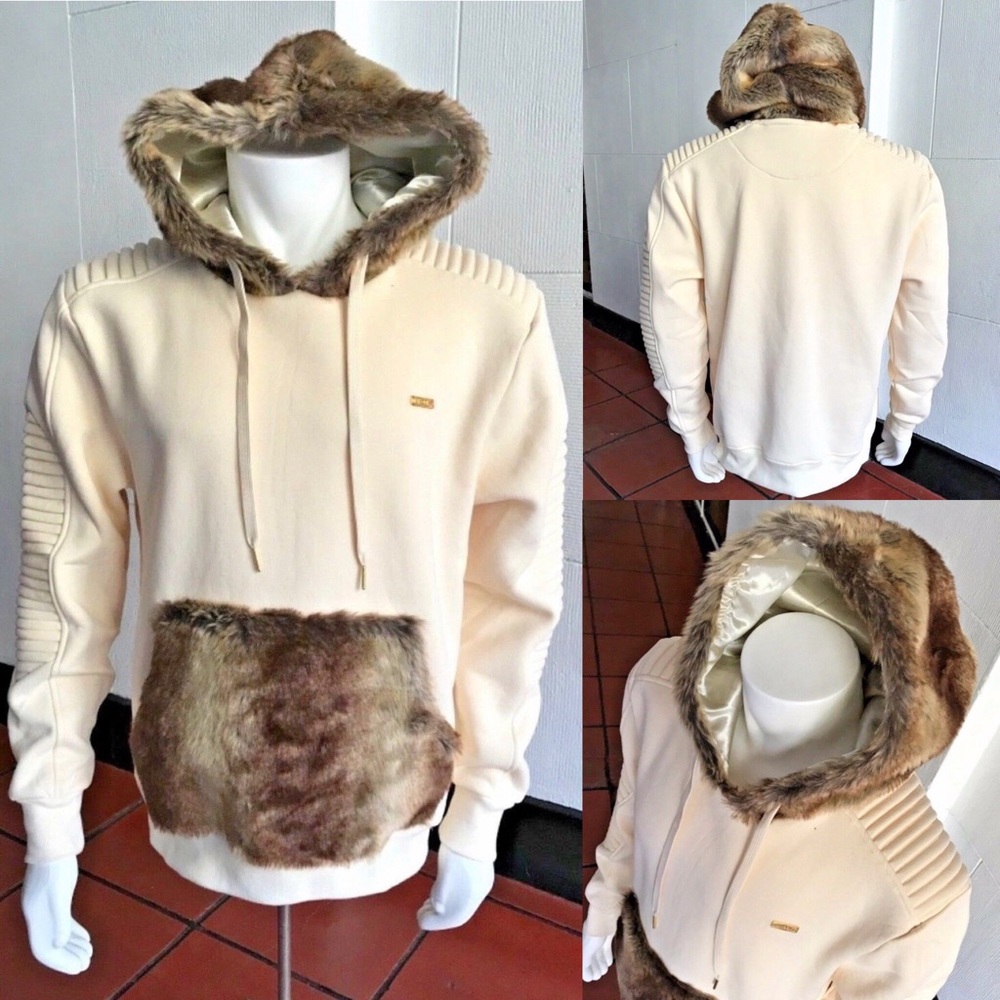 Men’s Faux Fur Ivory Hoodie